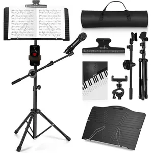 Stand,  Folding Sheet  Stand with Detachable Microphone Stand & Phone Holder, Portable Lightweight with  Sheet Clip Holder & Carrying Bag for Instrumental Performance