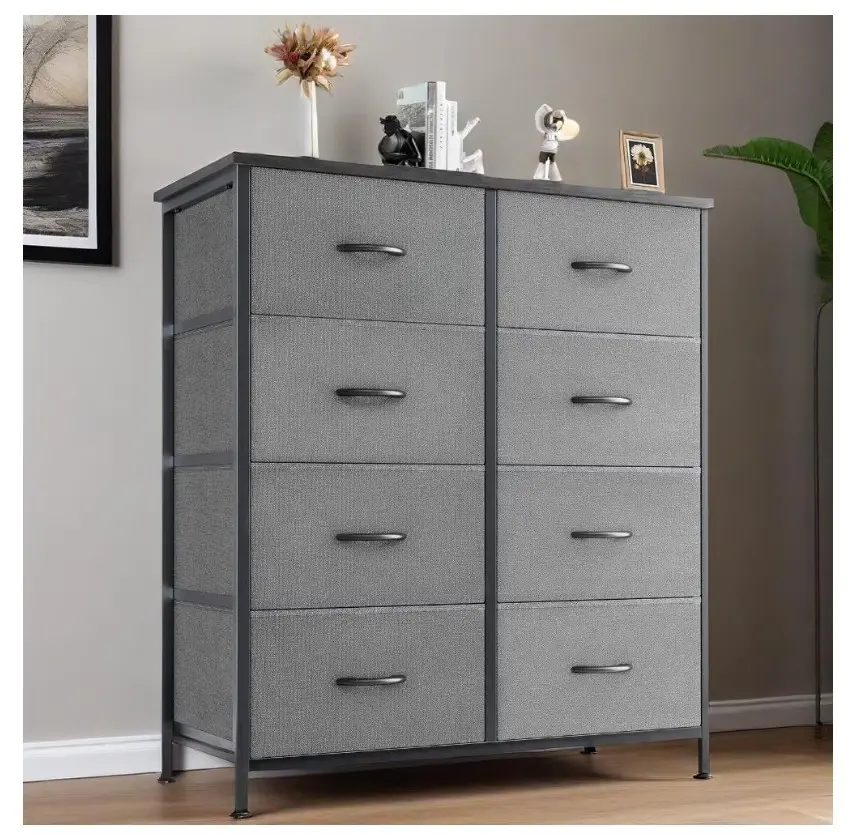Dressers with 8 Fabric Drawers, Drawer Cabinet for Kitchen, Office, Hallway, Grey