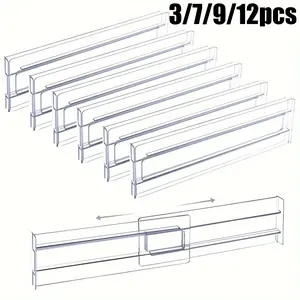Transparent Plastic Dividers for Drawers, Adjustable Organizers, Closet Organiser for Clothing, Kitchen, Office, Cosmetics, Ideal for Home Storage, Clear Organizer, Bedroom Organizer