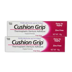 Cushion Grip Thermoplastic Denture Adhesive, 0.35 oz Travel Size (Pack of 2) – Refits and Tightens Loose Dentures for Up to 4 Days | Non-Glue, Zinc-Free, Waterproof Formula, Acts Like a Soft Reliner
