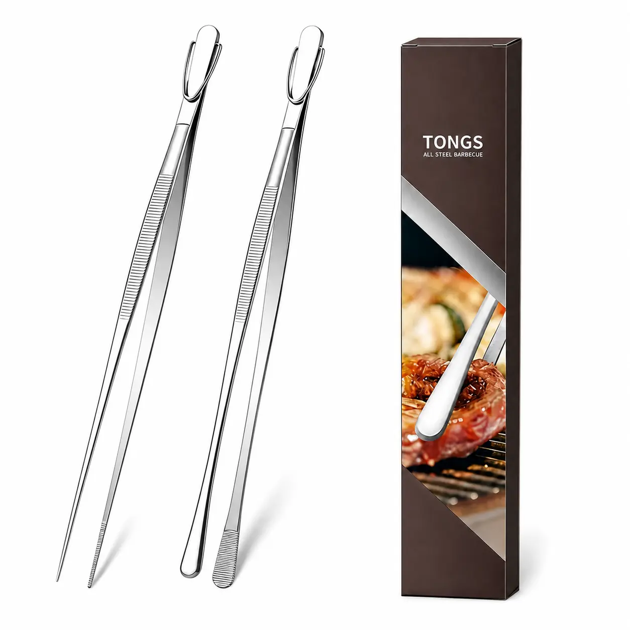 2 Pcs 12-Inch Kitchen Tweezers Fine Tweezer Tongs, Precision Grip, Chef Grade, Sturdy Kitchen Utensils, For Serving Food Pasta Salad, Suitable for Grill BBQ Culinary Use