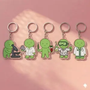 Funny Smiski Inspired Science Lab Research Keychain Scientist Gift Cute Acrylic Charm for Microscope Micropipette Lab Rat White Coat Doctor Chemistry Laboratory Accessory
