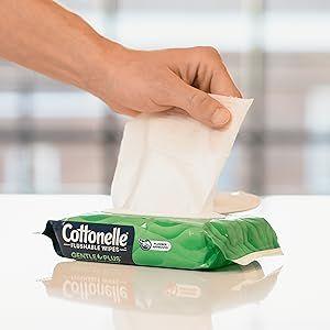 Cottonelle GentlePlus Flushable Wet Wipes with Aloe & Vitamin E, 4 Flip-Top Packs, 42 Wipes Per Pack (168 Total Wipes), Packaging May Vary
