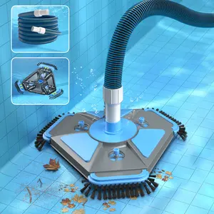 【No Pole】UIRWAY Upgrade Pool Vacuum Fishing net Head with Side Brush & 360° Swivel Cuff, Duty Manual Kink-Resistant Vacuum Hoses, Weighted Triangular Shape for Inground & Above Ground Pool