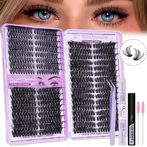 Lash Clusters Kit 592Pcs Fluffy Lash Clusters Kit 40D+60D+80D 8-18mm Individual Lashes D Curl with Bond Seal Remover Tweezers Brush*2 Eyelash Extensions Kit by QUAFFLY