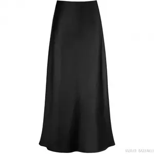 Women's Satin High Waisted Maxi Skirts Hidden Elasticized Waistband A Line Long SkirtXXALUE BAZAAR11