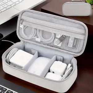 Solid color large capacity digital device accessory storage bag - USB power bank data cable multi-purpose storage bag.