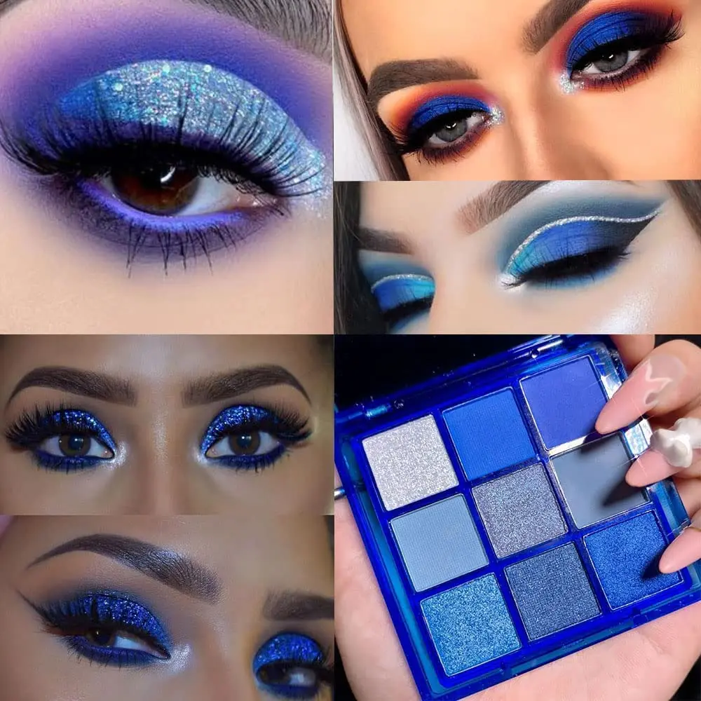 Kaely AMY'S DIARY Blue Eyeshadow Palette Eye shadow Makeup,Navy Blue Eyeshadow Shiny Sparkle Shimmer Glitter Eyeshadow Waterproof Pallete,royal blue Glitter Blue Eye Make Up