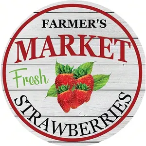 Aluminum Vintage Easter Strawberries Wreath Wall Decor Rustic Summer Strawberry Metal Art Sign For Home Kitchen Bar Farmhouse
