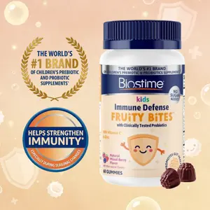 Biostime Kids Immune Support Fruity Bite Gummies | (Ages 4+) | Includes Vitamins D&C + Zinc & Probiotics | No Added Sugar | Kids Immune Defense Fruity Bites | Free from top 9 allergens | 60 Count