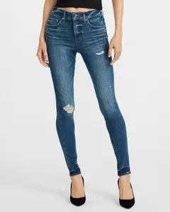 Express Mid Rise Dark Wash Ripped Skinny Jeans