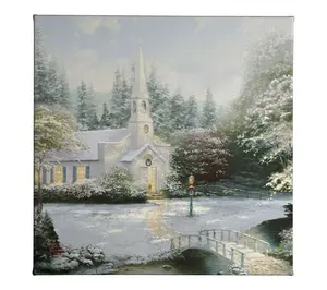 Thomas Kinkade Snow at Hometown Chapel 14x14 Gallery Wrap