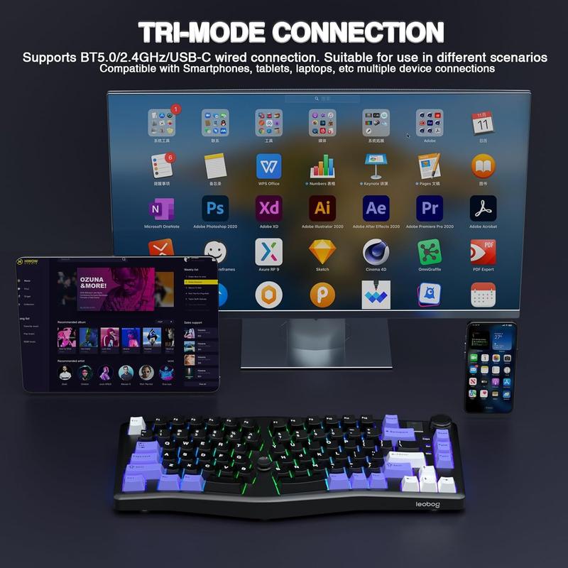 HOT LEOBOG Alice A75 Ergonomic Keyboard, Wireless Mechanical Gaming Keyboard Tri-Mode BT5.0/2.4G/Wired with Joystick and Knob, 75% Layout RGB Backlit Gasket Hot Swappable Linear Switches for Win Mac PC