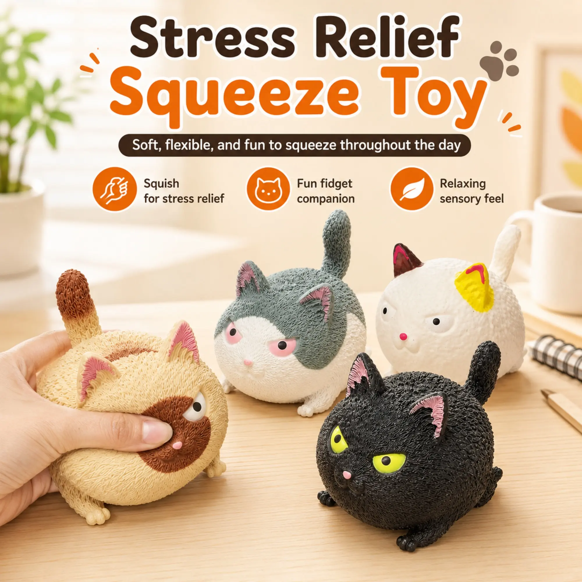 Angry Squishy Cat Stress Relief Toy Cute Chubby Cat Squeeze Toy Kawaii Cat Fidget Toy Soft Sensory Desk Decoration Funny Gift