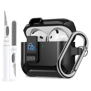 AirPods 4 Case with Lock Clip, Rugged Durable Apple AirPods 4th Gen Cover, Men & Women, Armor Shockproof Protection Hard Shell, Carabiner & Cleaner Kit