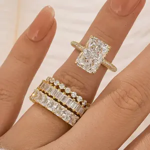 MAXINEJEWELRY Women's 4PC 5.0ct Radiant Cut 5A Cubic Zirconia Engagement Ring Set - Bridal Jewelry, Wedding Ring Set for Proposal, Anniversary