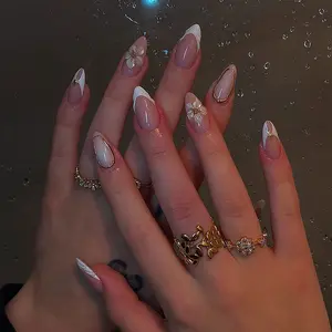 24pcs Medium Almond Nail Tips Set,Glossy Press-On Acrylic Nails, EasyWear French Manicure, Perfect forWomen and Girls Daily Use Sea Blue Cat Eye Magnetic Polish Salon Quality Reusable glossy manicure Wearable Mixed Color Acrylic Nail Set winter holiday vi