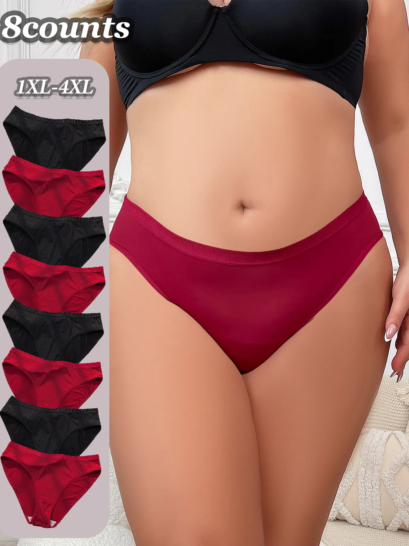 8 pcs women's plus size invisible breathable panties cute silky panties Suitable for all seasons Ideal with yoga trousers and leggings Comfort Fabric