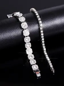 Unisex 2-Piece Fashion Trendy Stacking Bracelets Set, High-Quality Hip-Hop Style Tennis Link Chain Design, Perfect Gift for Friends, Stackable Bracelets