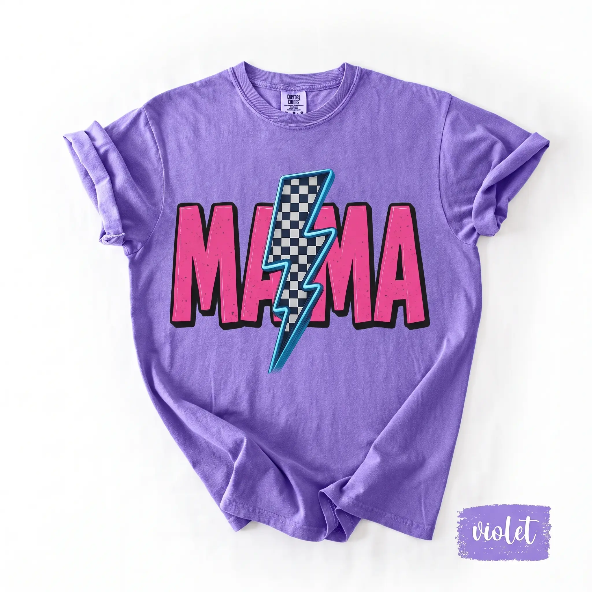 Comfort Colors Retro Neon Mama Shirt, Checkered Mama Shirt, Cool Mom Graphic Tee, Retro Mama Shirt, Vintage Checkered Mama T-shirt, Mom Tee