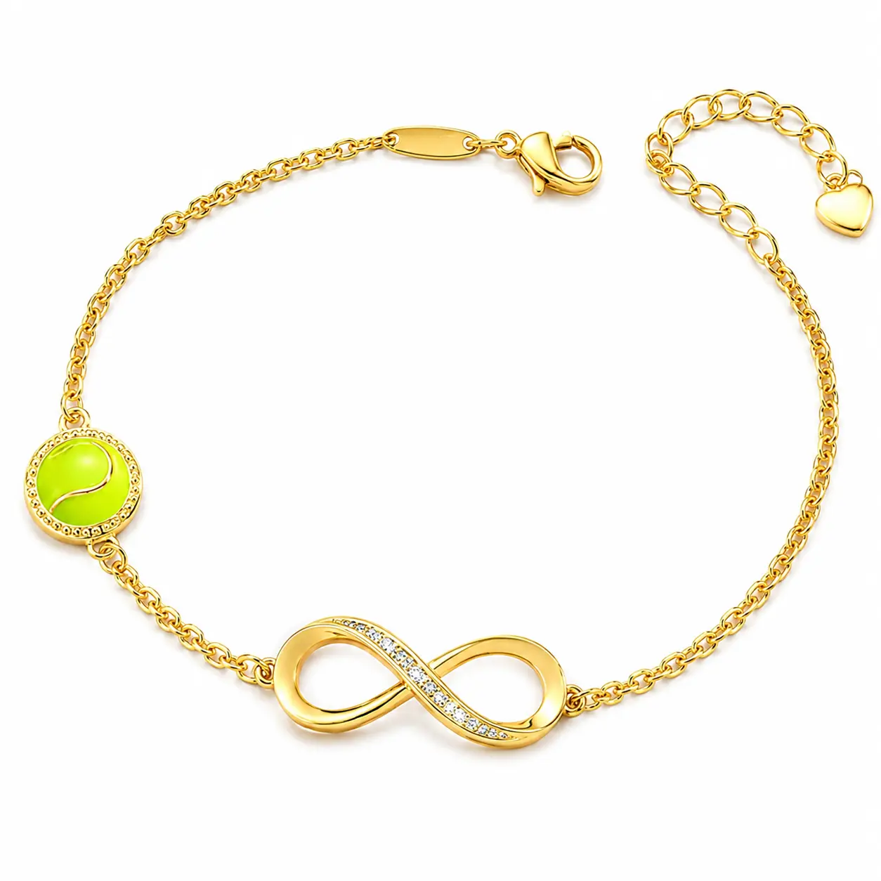 Sports Bracelet for Women Girls, Gold Tone Copper Zircon Bracelet with Sport Ball Charm, Soccer Baseball Volleyball Basketball Tennis Softball Football Bracelet, 18cm + 5cm Extender Chain