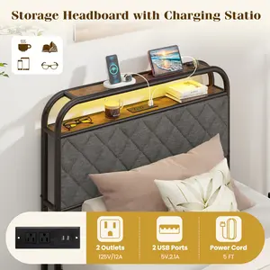 COSTWAY - Twin/Full/Queen Size Bed Frame with LED Lights and Charging Station-Twin Size