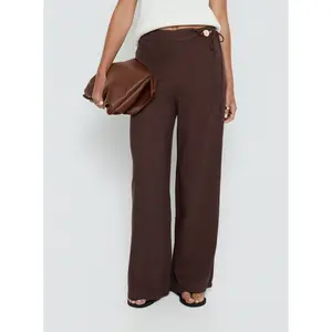 Pine For You Bead Detail Linen Pant Brown