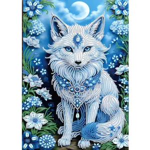 Moonlight Fox Pattern DIY Diamond Art Painting Kit without Frame, DIY 5D Diamond Arts Painting Kit for Beginner, Wall Art Decor for Home Living Room Bedroom