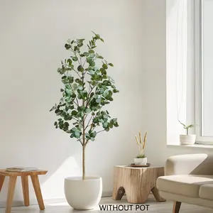 1 Count New Artificial Eucalyptus Tree Indoor Outdoor Decorative Plant 120-155CM with Plastic Pot and Moss, Low Maintenance Faux Plant for Living Room Garden Balcony Store Decoration, Indoor Plants Decor