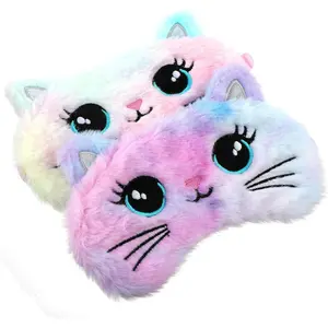 2 count Plush Eye Mask Soft Sleeping Blindfold Eye Cover Comfortable Cute Animal Sleeping Mask Satin Nap Night Eyeshade Cover for Women Men Gift (Colorful, Cat Style)