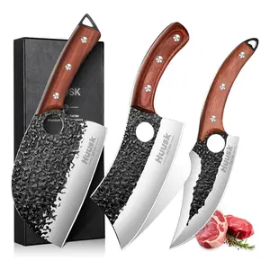 【TikTokShopHolidayHaul】ROCOCO Professional Butcher Knife Set: 3-Piece hand-forged high carbon steel cleaver and chef knives,Great Gift for Thanksgiving Day and Black Friday
