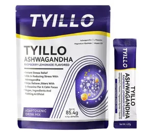 Tyillo Ashwagandha Super Calming Powder Drink Mix Raspberry Lemonade Flavor 85.4g for Relaxation Stress Relief Cognitive Function Focus Enhancement with L-theanine & Magnesium