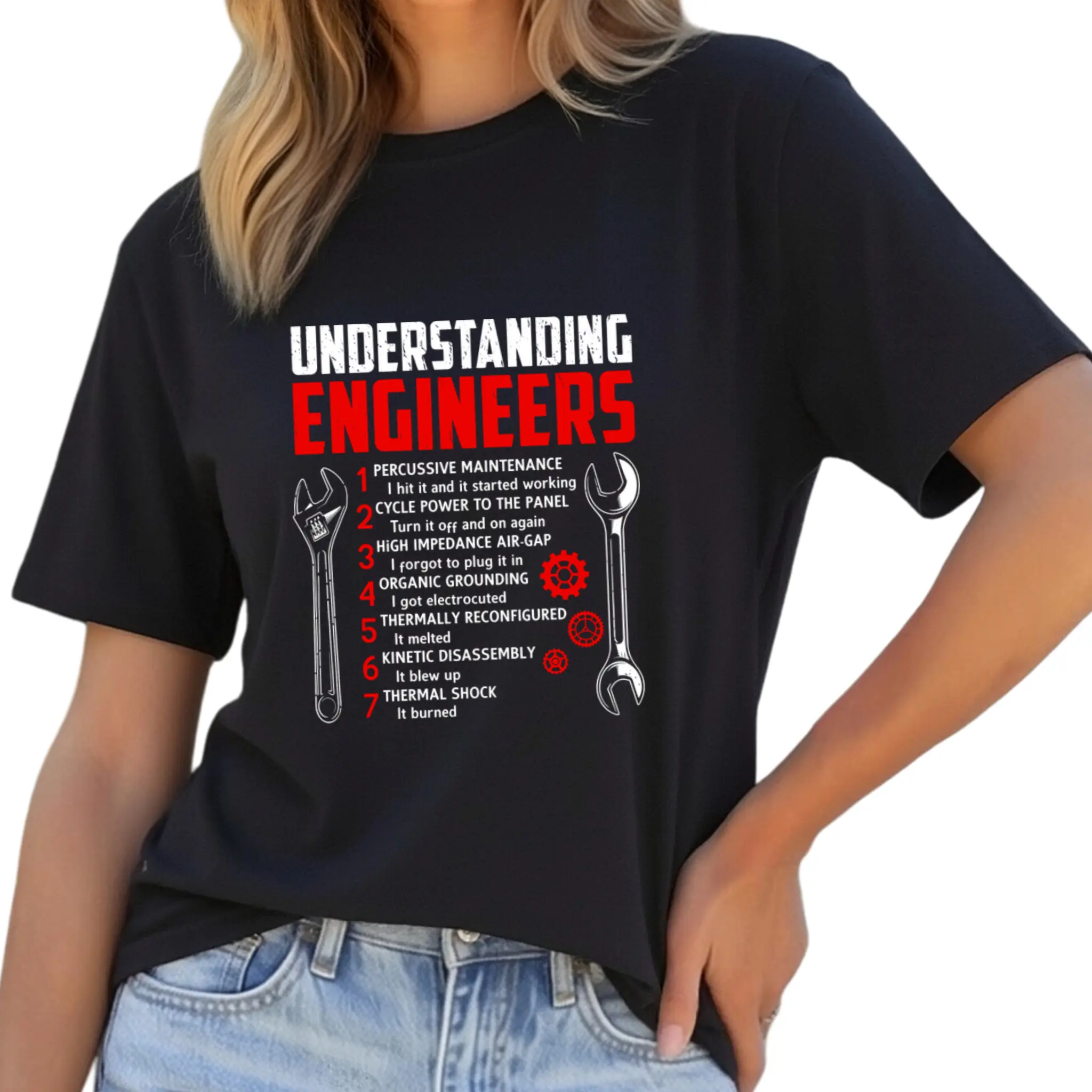 Women'S Funny Engineer Graphic T-Shirt - Sarcastic Engineering Humor with Tools & Slogans, Soft Breathable Crew Neck Tee, Lightweight Short Sleeve Shirt for Women & Men, Unisex Casual Work Apparel,