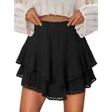 onlypuff Women's High-Waisted Ruffled Hem 80% Cotton-Polyester Blend Loose-Fit Pantskirts with Shorts - Lightweight Athletic Sport Skirts, Bend-Friendly Dance Wear, Summer Tennis Bottoms, Athletic Sport Skirt,sohochic