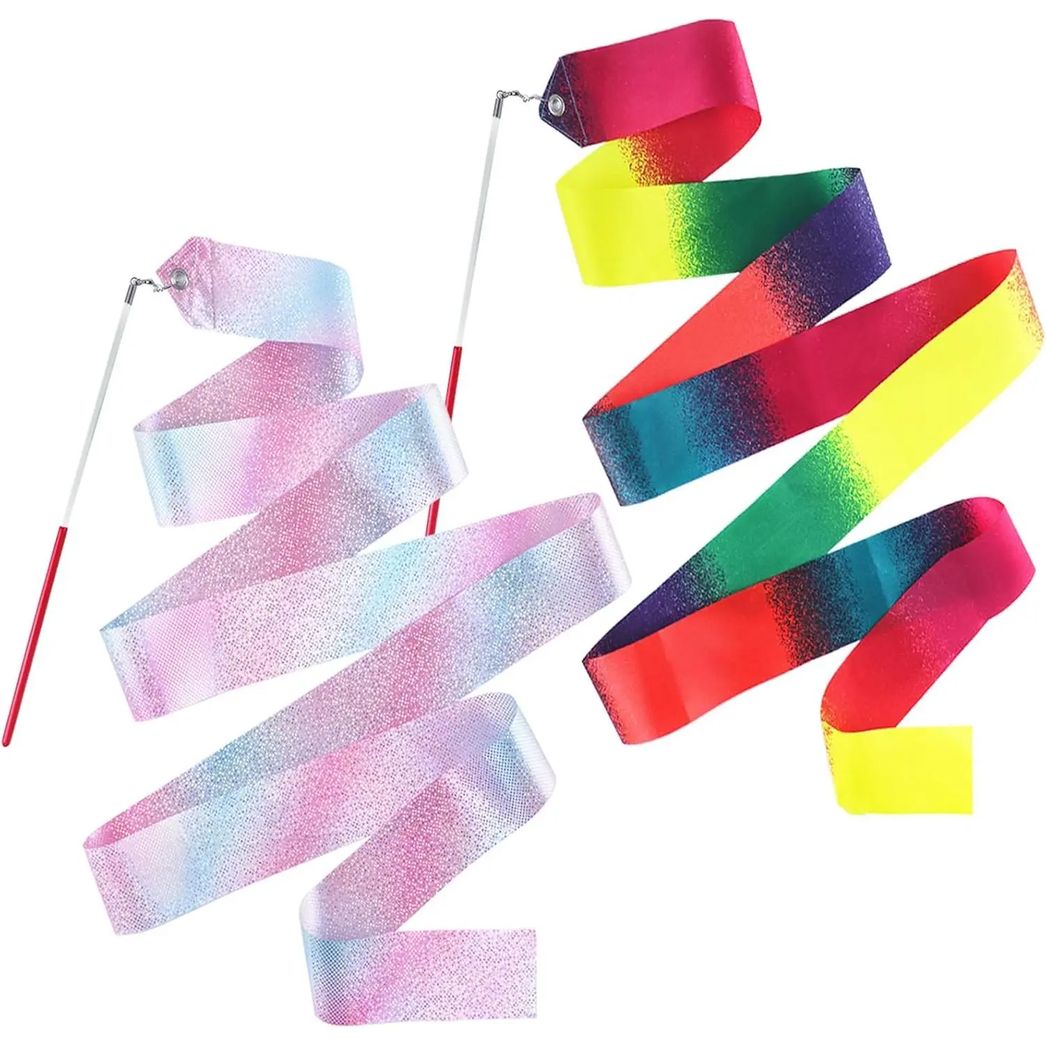2 Pcs Dance Ribbons,Gymnastics Ribbon 78.7 Inch Twirling Dancing Ribbons Sparkly Dance Ribbon Birthday Party Decorations,Suitable for Girls Children Adults Ballet(Sparkling Stars and Gradient Colors)