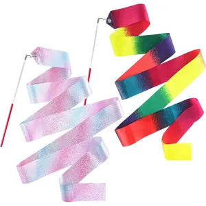 2 Pcs Dance Ribbons,Gymnastics Ribbon 78.7 Inch Twirling Dancing Ribbons Sparkly Dance Ribbon Birthday Party Decorations,Suitable for Girls Children Adults Ballet(Sparkling Stars and Gradient Colors)