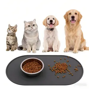 Pet Feeder Mat for Cats, Long Oval Pet Food Pad with High Edges, Silicone Material, Easy Clean Durable Surface for Wet/dry Food