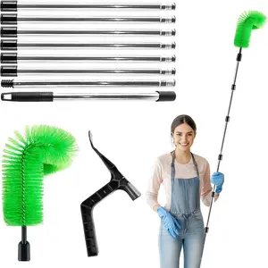 2-In-1 Gutter Cleaning Tools Set, 10.5 Ft Telescopic Pole with 8 Extendable Ropes, Includes Gutter Brush & Leaf Shovel, Portable Design
