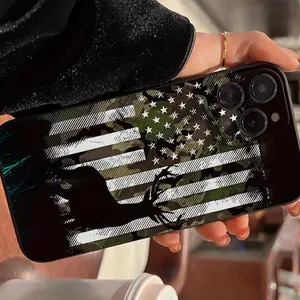 Fashion Black American Flag Deer Head Pattern Case for iPhone 16 15 14 Pro Max 13 12 11 XR XS Plus Shockproof Anti-Scratch Durable PC Back Protective Cover Gifts for women men girls boys