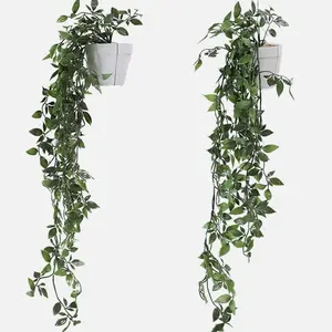Set of 2 Hanging Artificial Plants Vines Plastic Fake Plants Plant Pot for Home Kitchen Garden Office, Black, Indoor & Outdoor Wall Decoration Decorative Faux
