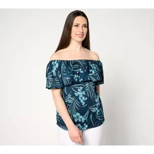 AnyBody Printed Off The Shoulder Ruffle Woven Top