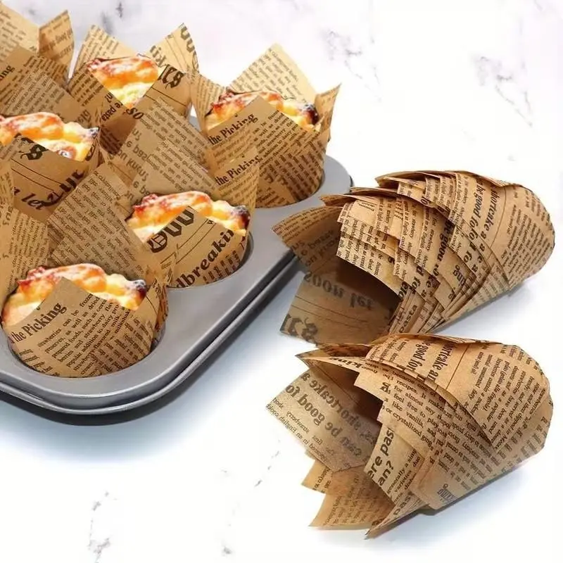 100pcs Tulip Cupcake Liners, Baking Cups Muffin Liner, Grease-Proof Paper Cupcake Wrappers, Ideal for Weddings & Birthdays, Baking Supplies