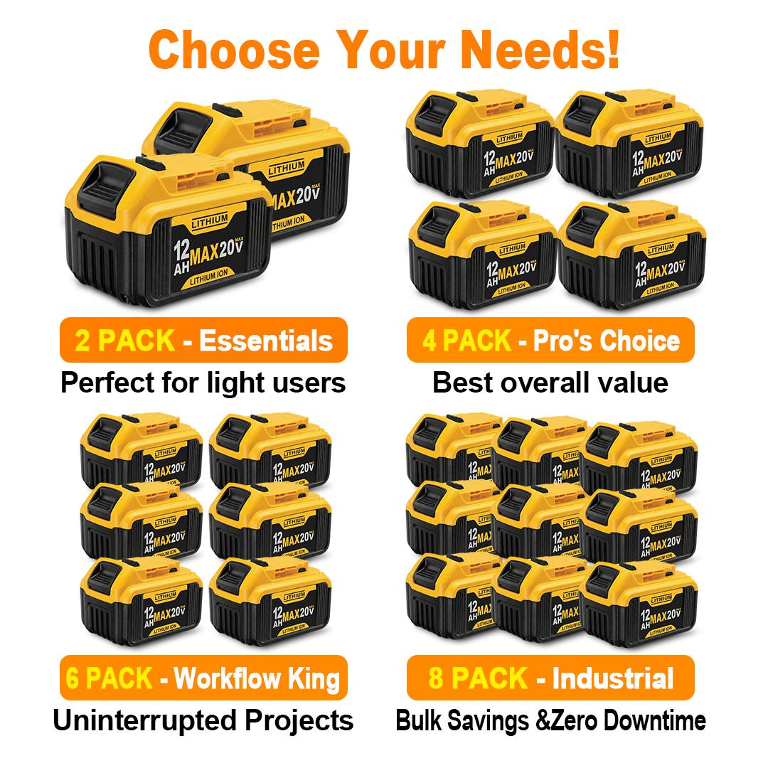 Value 4-Pack / 6-Pack 20V High Capacity Replacement Battery Compatible with DeWalt 20V Max Tools, Jobsite Performance, Lithium-Ion Power Pack for Saws & Drills
