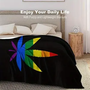 LGBT Pride Rainbow Leaf Flannel Throw Blanket | 100% Polyester, All-Season Comfort | Multi-Color Soft Plush Knit | Machine Washable | Versatile for Couch & Bed | Contemporary Style, Blanket for Bed