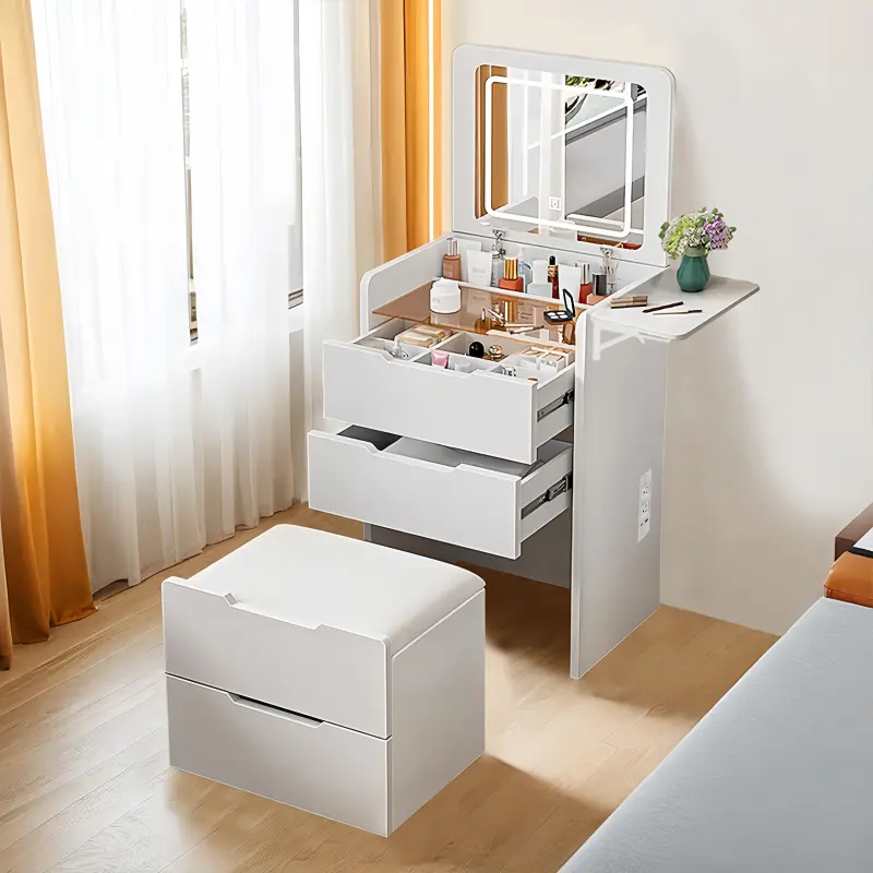 Makeup Vanity Desk with Hidden Panel and Charging Station, 3-in-1 Vanity Set with 3 Drawers, Compact Dressing Table with Hidden Stool, Vanity Desk with Mirror and Lights, Deals For You Days, Prime Day vanity  without  let vanity  with  chair