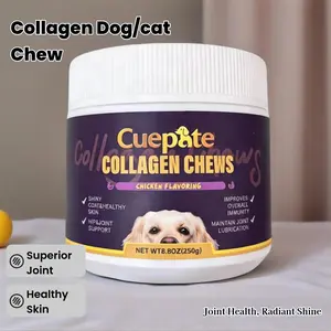 Cuepate Collagen Chews Chicken Flavor Supplement for Dogs & Cats Hip Joint Support Soft Granules with Hydrolyzed Collagen Peptides Glucosamine & Chondroitin 8.8oz