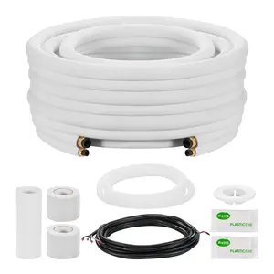 VEVOR 50ft Mini Split Line Set, 1/4” & 3/8” OD AC Copper Tubing Pipe, 3/8 White PE Thickened Insulated Coil with Flared Nuts, Rich Fittings, for Mini Split Air Conditioner HVAC or Heat Pump System
