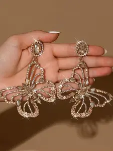 Elegant Rhinestone Butterfly Earrings for Women, Statement Big Butterfly Ear Studs, Party Celebration Fashion Jewelry Accessories