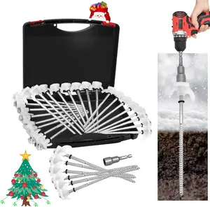 18 Pack Tent Stakes Heavy Duty 8Inch Ground Anchors Screw In Camping Stakes with Grow in The Dark Heads Metal Threaded Tent Spikes with Hex Head Driver and Storage Box