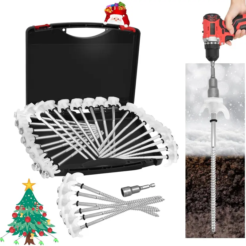 20-Pack 8" Heavy Duty Metal Screw-In Tent Stakes Ground Anchors - Hexagonal Head Drive, Glow in the Dark, Storage Box Included for Camping, Canopy,Easy Installation Tool for Trampolines, Secure Hold Design
